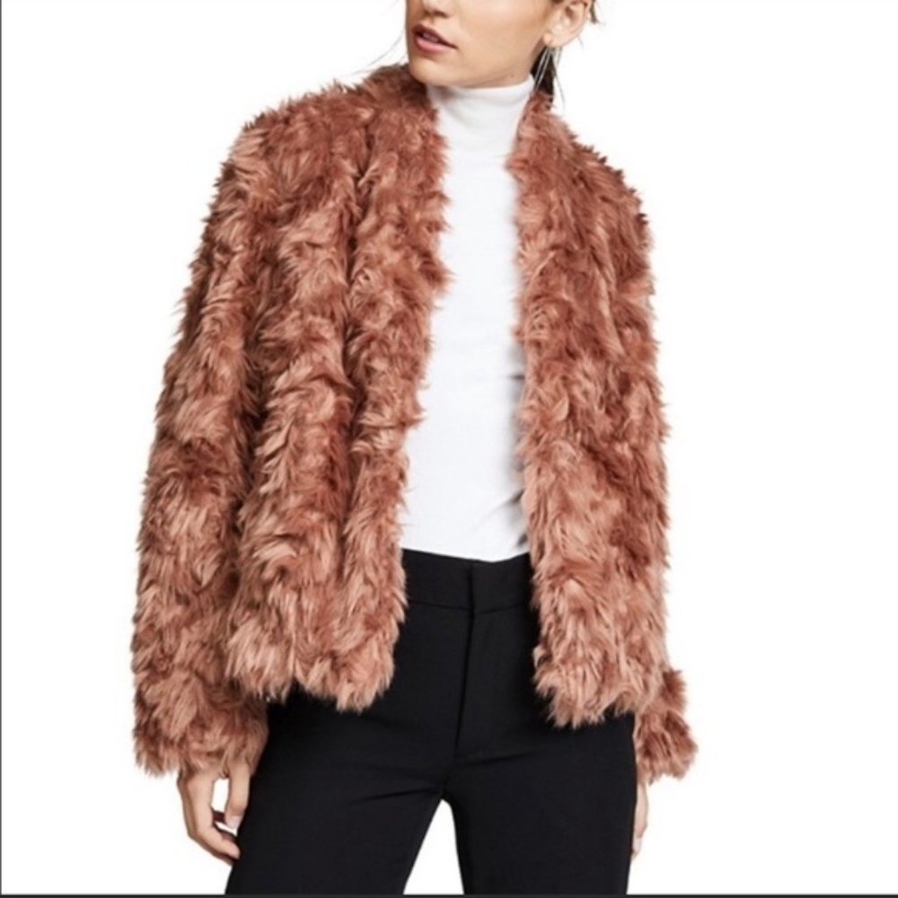 Vince. Faux  Fur Plush Jacket Pink Umber